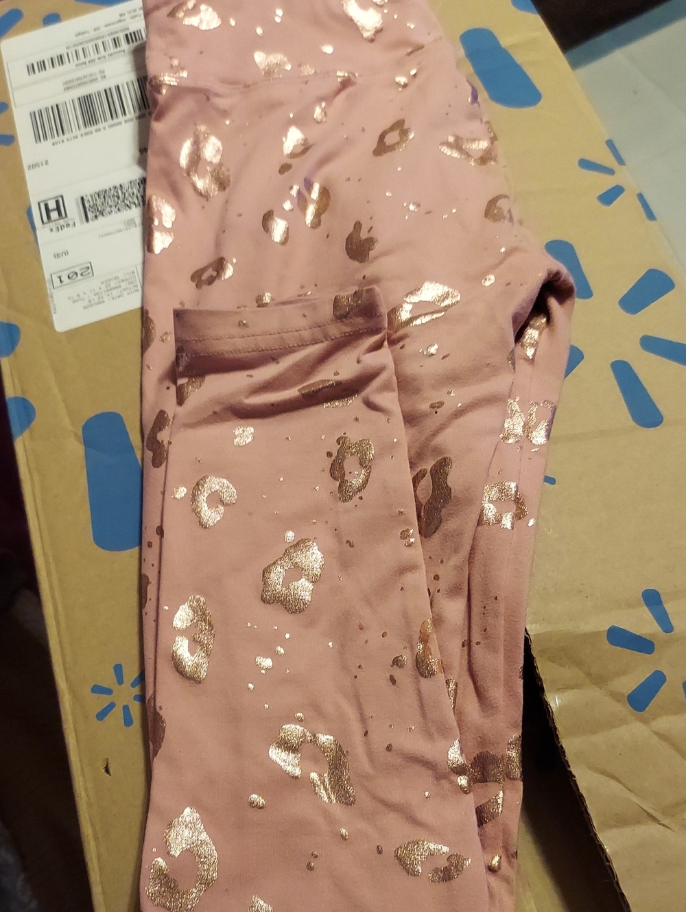 Justice Rose Pink Leggings with Metallic Gold Leopard Print